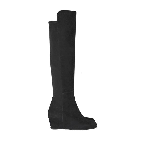 E0 Auth STUART WEITZMAN Semi Black Suede Over The Knee Wedge Boots Size 8 M $645 - Picture 2 of 11
